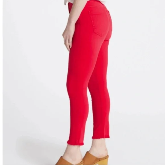 JEN7 For All Mankind Cropped Skinny Red Frayed Hem Jeans Size 8 Wonens - Picture 2 of 10